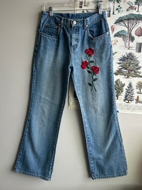 Fiorucci Italy Vintage Jeans with Embroidered Rose Size 27